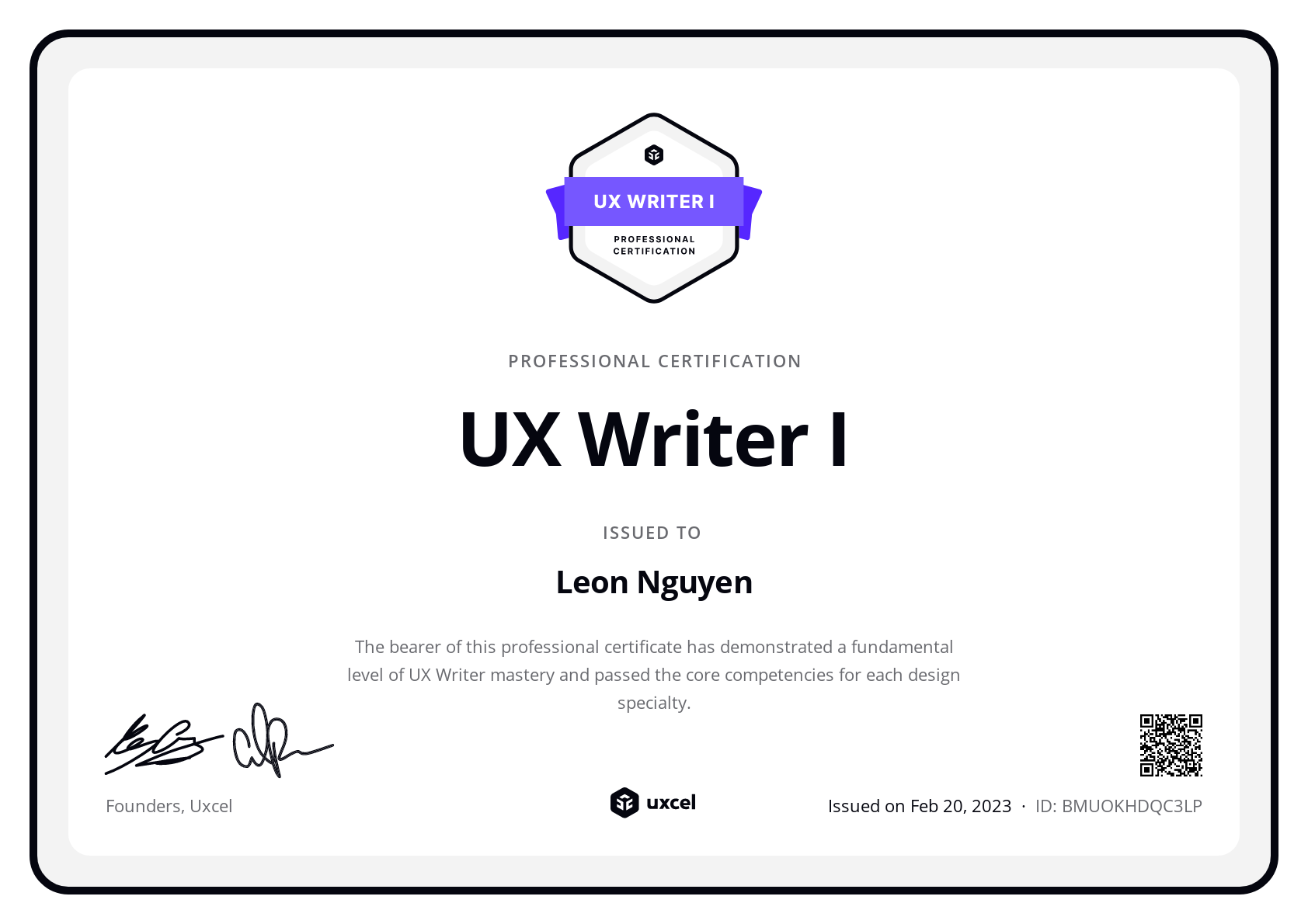 Leon Nguyen's certificate